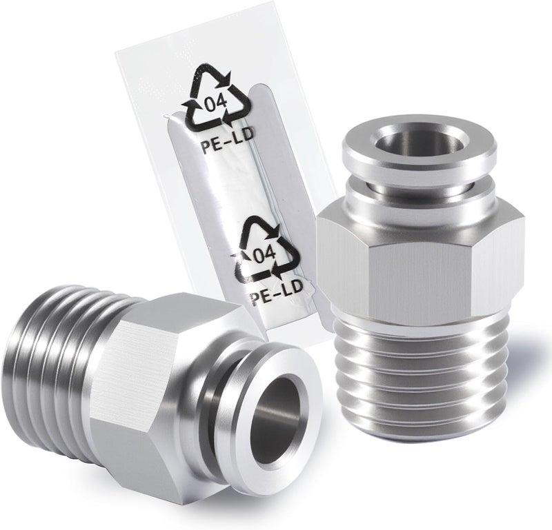 MSAEIQUN Stainless Steel 1/4 Air hose fittings, Push to Connect Air fittings Male Straight 1/4 Inch Tube OD x 1/4 NPT Thread Fitting (Pack of 2) - Image 1